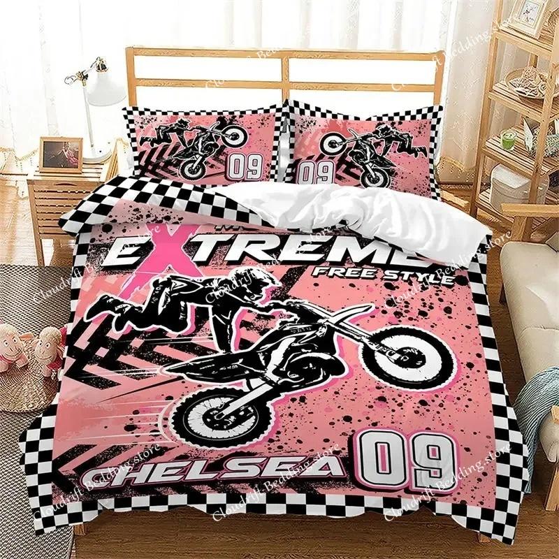 Постельное белье Racing Motorcycle King Пододеяльник Микрофибра Экстремальный спорт Пододеяльник Крейсерский локомотив Мотокросс Мотоцикл для бездорожья