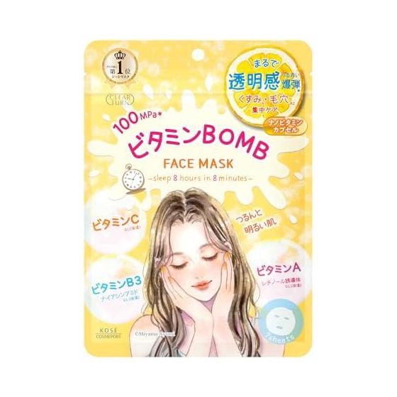 Clear Turn KOSE Витаминная БОМБА Маска для лица Маска для лица Чувствительная кожа Гипоаллергенная 7 штук Прозрачная кожа
