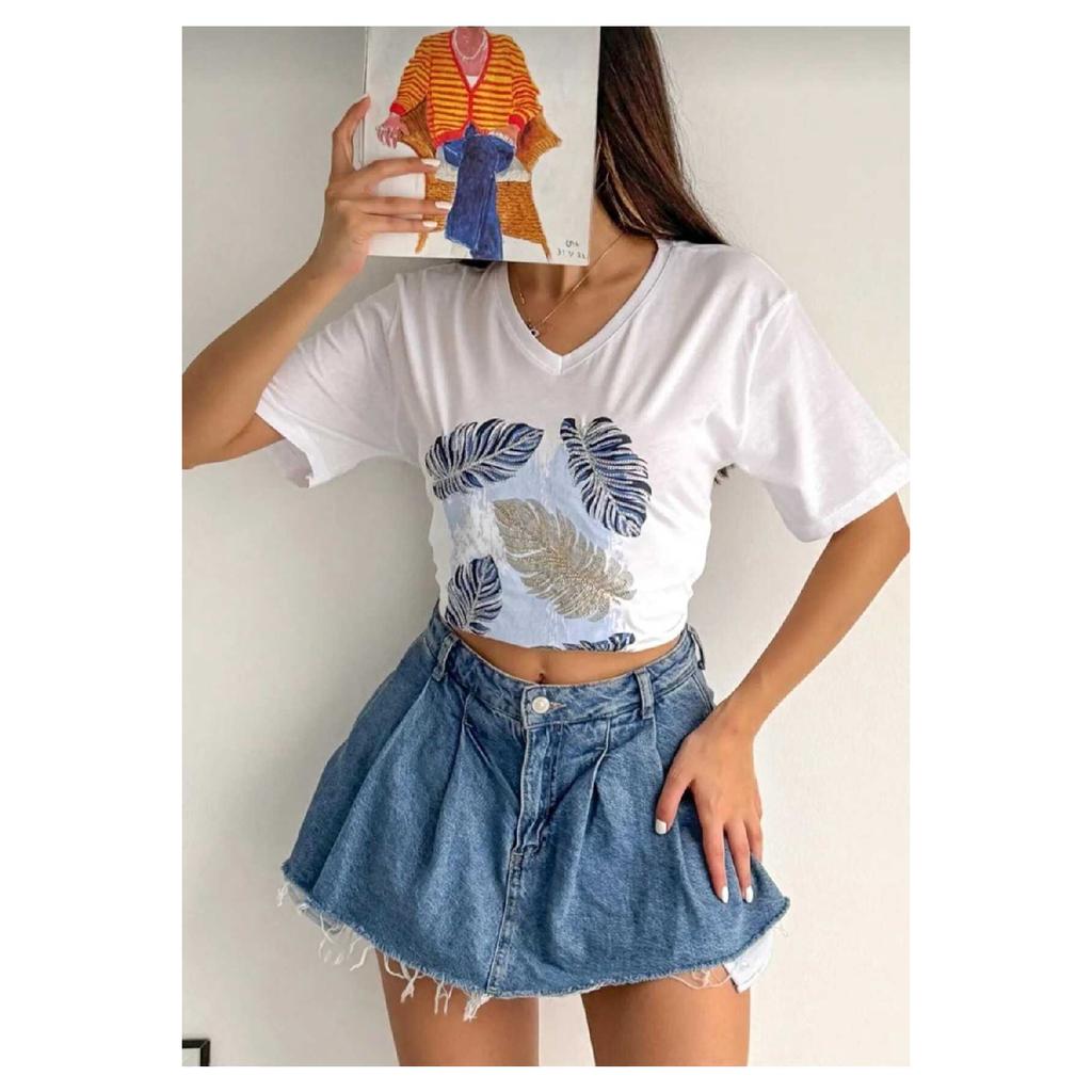 Женская черная футболка из 100 % хлопка с v-образным вырезом и вышивкой пайетками больших размеров