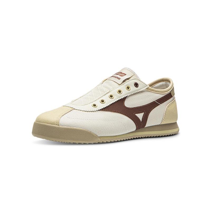 Mizuno LG 60S Slip-On Унисекс Низкие Ретро Цветные Блоки Стиль Жизни Обувь Бежевый Серый D1GH240215