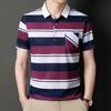 Business Casual Men's Summer Short-sleeved T-shirt Lapel Striped Polo Shirt Loose and Trendy