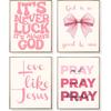 EVER-GOING TUNE Pink Girly Jesus Wall Decor Set of 4,pirational Bible Verses Bow Poster,pirational Bible Verses Bow Art Decor, for Girls Bedroom
