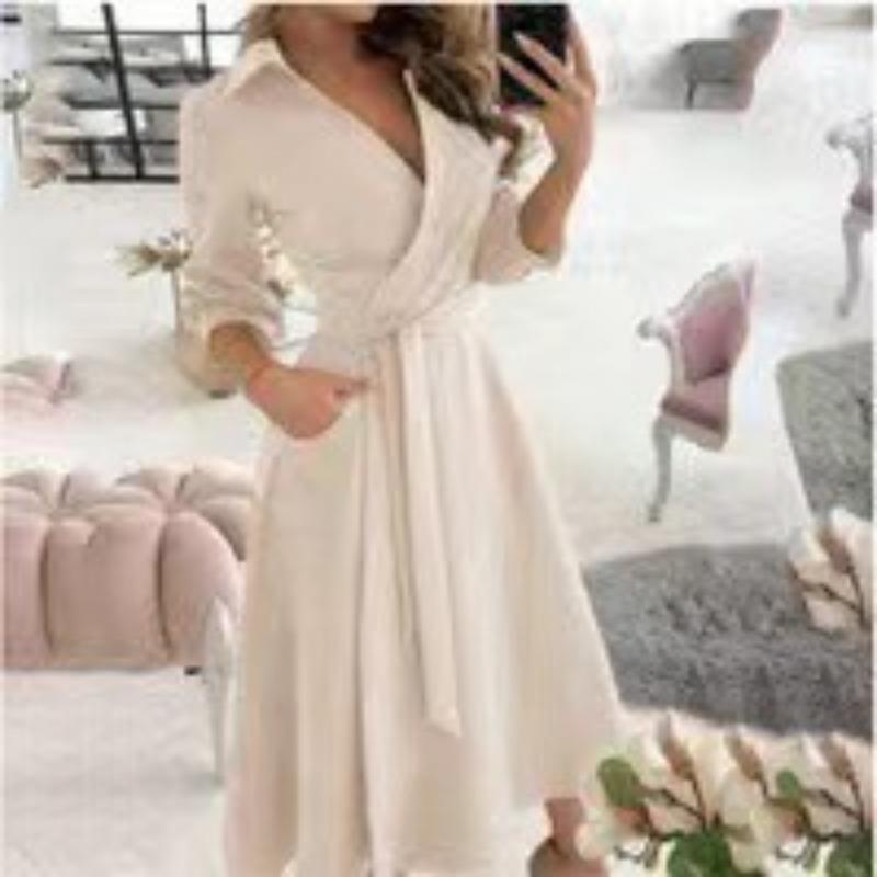 Summer Women's Temperament Printed Tie Blouse Mid-Length Dress