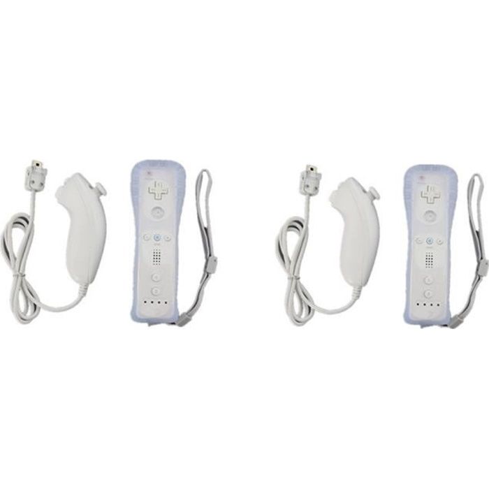 2 White Wii Motion Controllers + 2 White Nunchucks