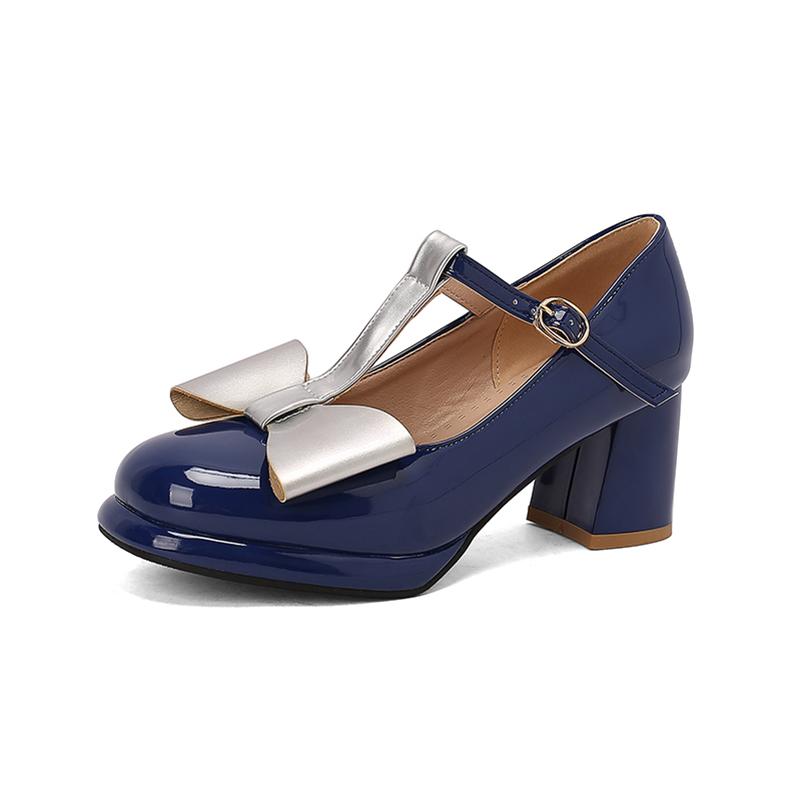 Meotina Женские туфли Мэри Джейн на высоком толстом каблуке с круглым носком и завязывающимся бантом, модная женская обувь весна-осень, розовые, черные, 46