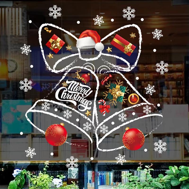 1PC Shop Window Christmas Decor Reusable Christmas Window Art Bell Pattern Window Stickers Holiday Store Front Decals 45x60cm