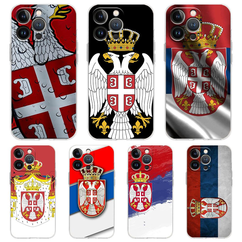 Мягкий прозрачный чехол-бампер из ТПУ для iPhone 16,15,14,13,12,11,Pro,Max,16E,8,7,Plus,XS Max, Обложка с флагом Сербии, Fundas Capa Сумка