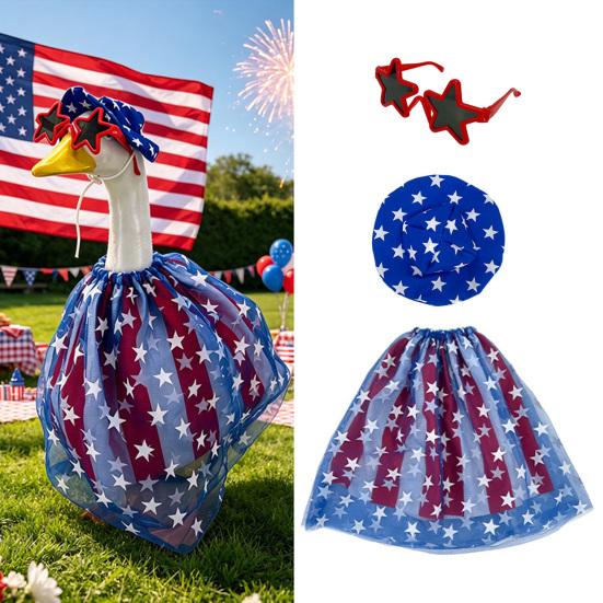 1 Set 4th July Goose Outfit, Stars And Stripes Goose Dress Star Sunhat Sunglasses, Patriotic Porch Goose Costumes Set for 23-Inch Goose Statue Holiday