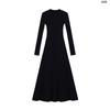 Spring Autumn Round Neck Elegant Fashion Black A-line Dress Women Long Sleeve Temperament Slim Robe Vestidos