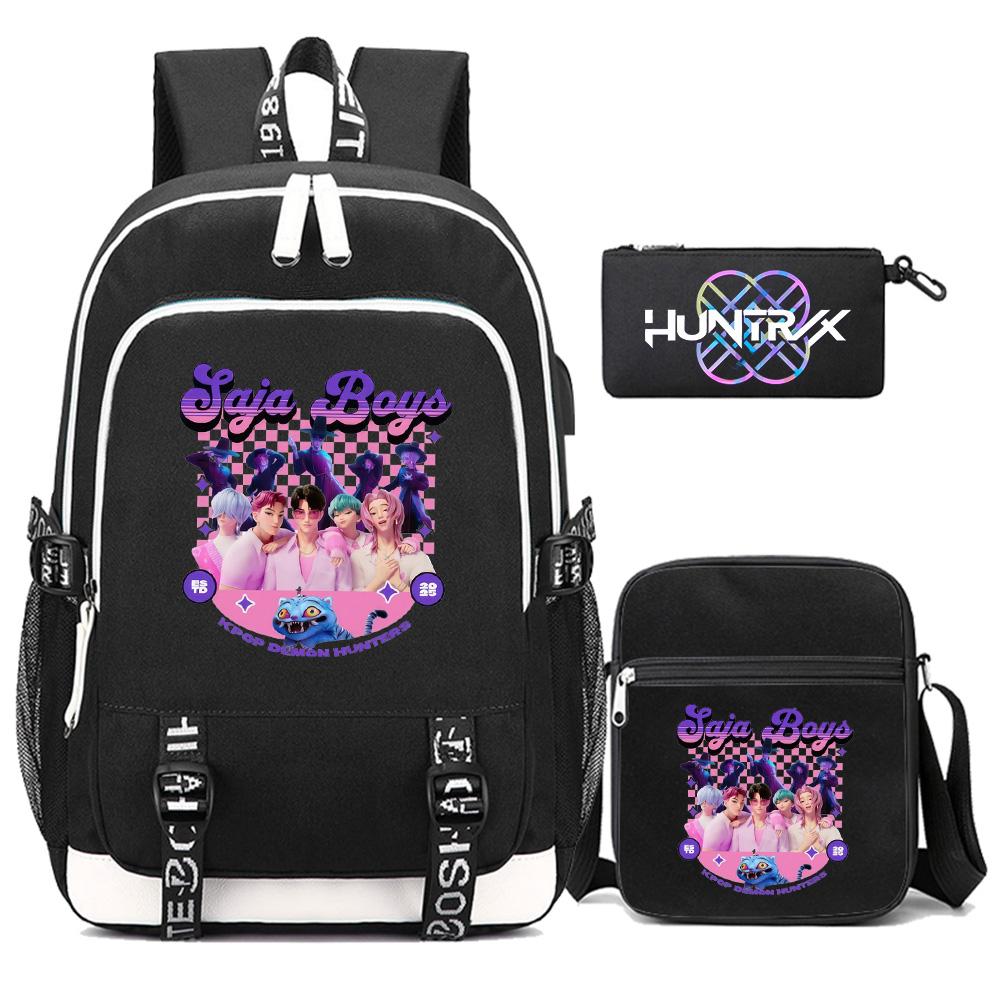 3Pcs/set New Anime Kpop Printed Backpack with Shoulder Bag Pencil Case for Teenager Girl Boy Bookbag Large Capacity Waterproof Travel Bag Kid Gift