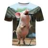 Funny Singing Pig T-shirt Men's Clothing Short Sleeves Round Neck T Shirt 3D Printed Animal Summer Casual Fashion Tees