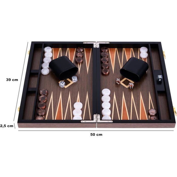 Engelhart- 250546 - Backgammon de luxe - 15 pouces - Plaqué en ronces de noyer et vernis