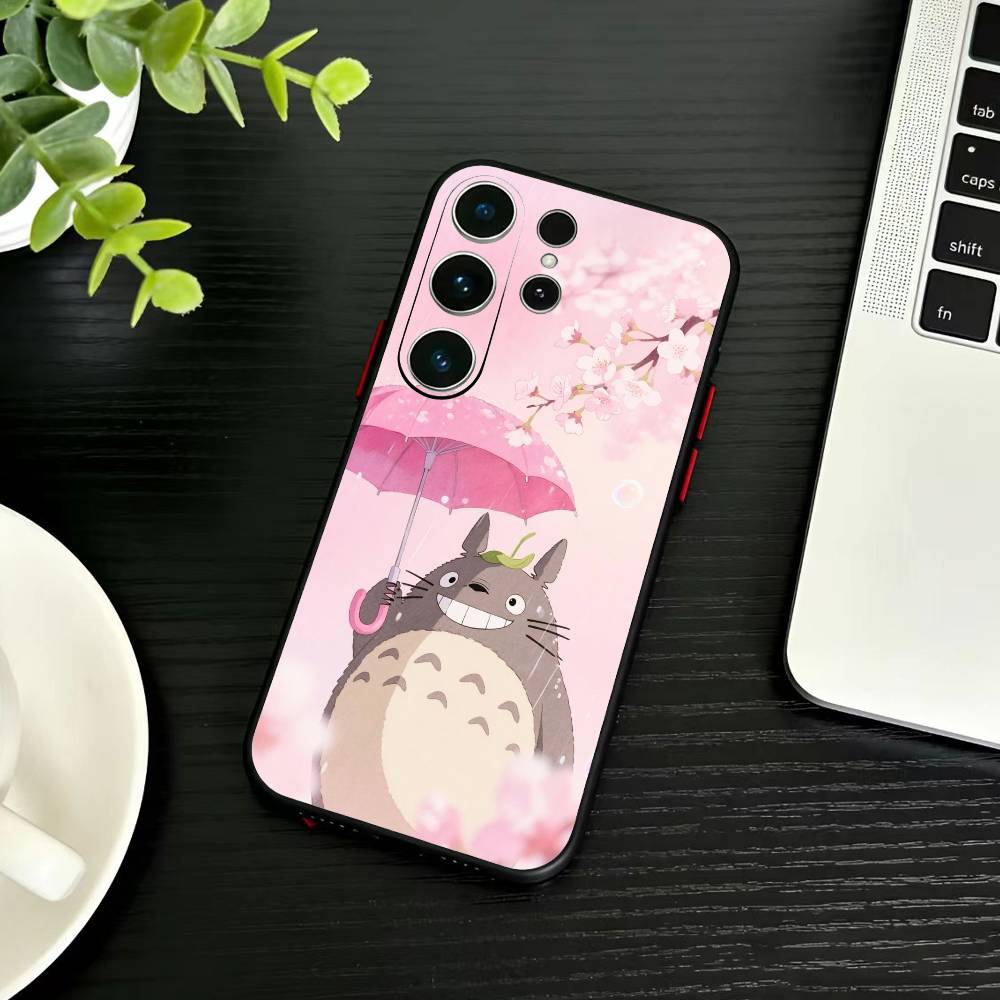 Мультяшный E-Totoro-ES Чехол для телефона Samsung S26,S25,S24,S23,S22,S30,S21,Ultra,Plus,FE 5G Черный Мягкий Чехол
