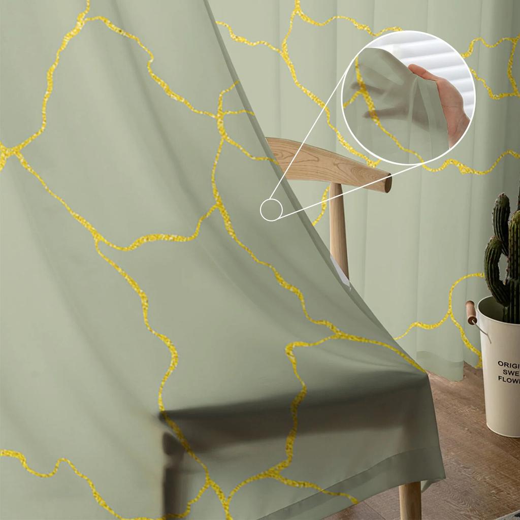 Шалфейно-зеленая текстура с геометрическими линиями, оконные тюлевые шторы для гостиной, кухни, рождественский домашний декор, прозрачные шторы из вуали