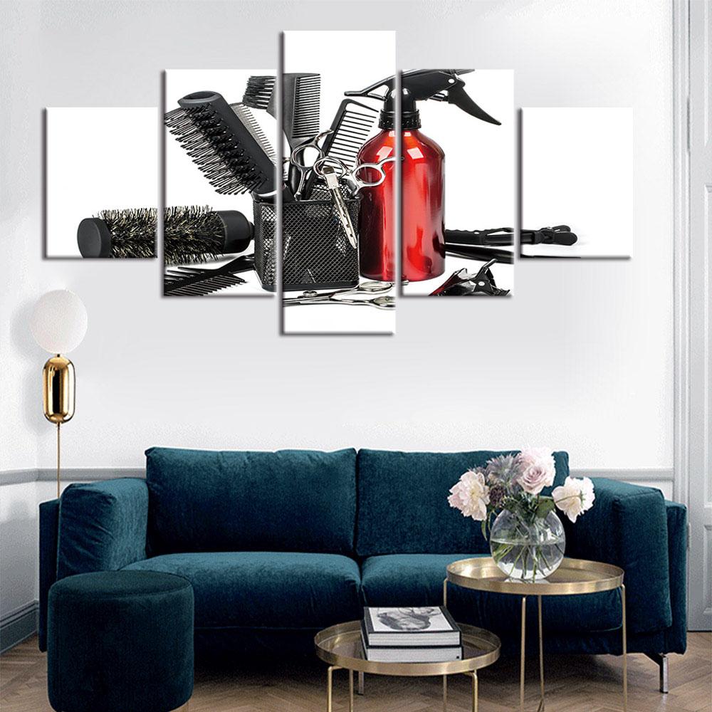 Без рамки 5 шт., модная парикмахерская, стрижка, HD настенное искусство, холст, постеры, картины, домашний декор для гостиной