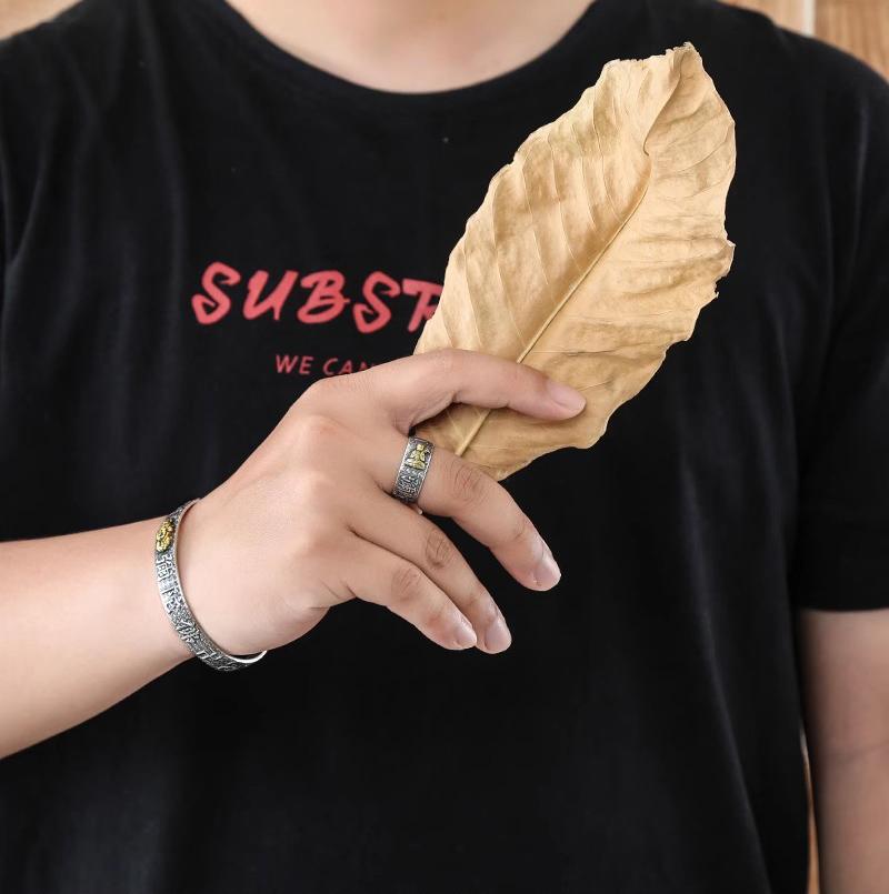 Кольцо Namo Amitabha из стерлингового серебра с тиснением в стиле ретро сутра-сердца Будды в этническом стиле, различные серии, мужские кольца, ювелирные изделия