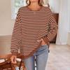 Women's Round Neck Long Sleeve Oversized Top Striped Print Pullover Hoodie