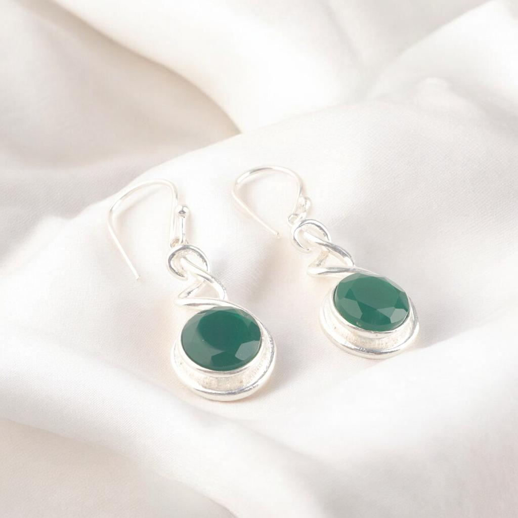 Beautiful Green Onyx 925 Sterling Silver Earrings, Engagement Earrings For Girls CE-14-17