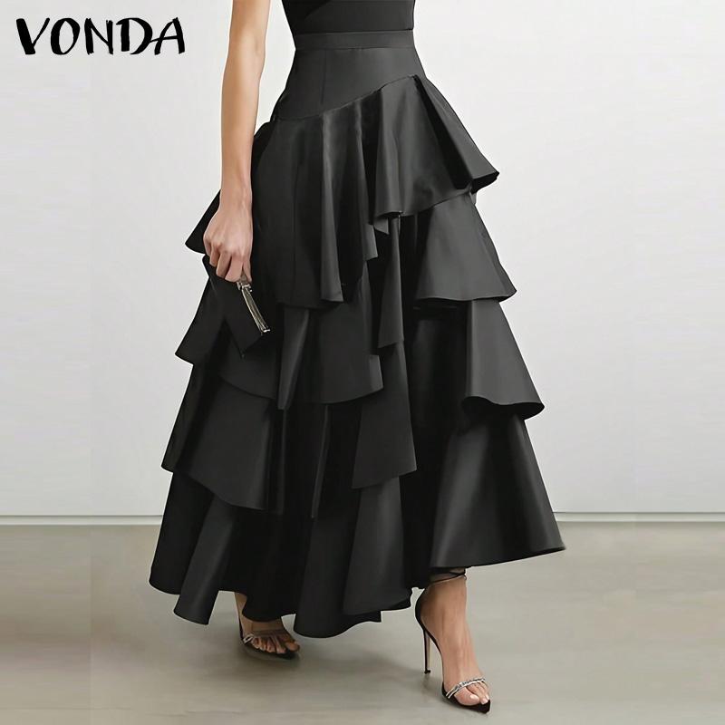 VONDA Женская мода однотонные юбки с оборками спереди и подолом