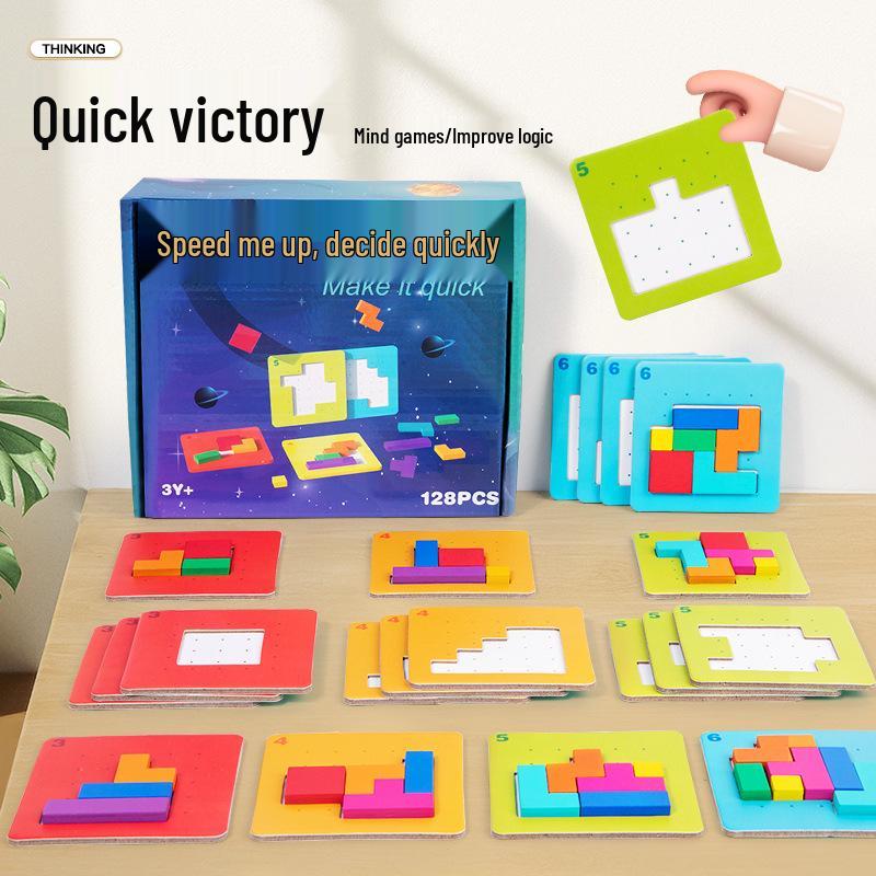 Quick Battle Parent-Child Educational Puzzle Game – Colorful Square Building Blocks for Two Players