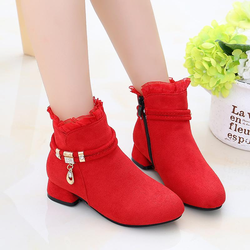 Girls' Ankle Boots Spring and Autumn Girls High Heel Short Boots Children's Single Boots Medium and Large Children's Boots