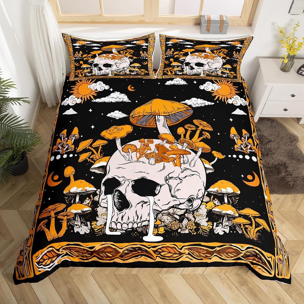 Готический комплект постельного белья с черепом Кинг Квин Богемный Скелет Солнце Пододеяльник Триповый Гриб Чехол для одеяла Цветок Растение Покрывало