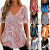 2024 Новые женские футболки с принтом Футболки Женские топы с V-образным вырезом Пуловеры Повседневная мода Уличная одежда Топы с коротким рукавом Летняя одежда