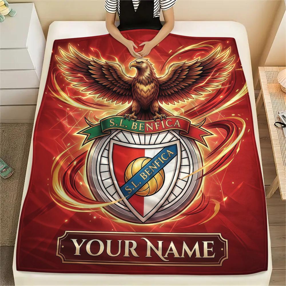 Custom Name SL Benfica Flannel Blanket, High quality Comfortable for All Seasons, Home Decor, Warmth and Comfort