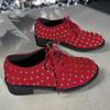 Foreign Trade Large Size Women's Single Shoes Spring New European and American Low Heel Metal Rivet Lace Lazy Fashion Single Shoes Women