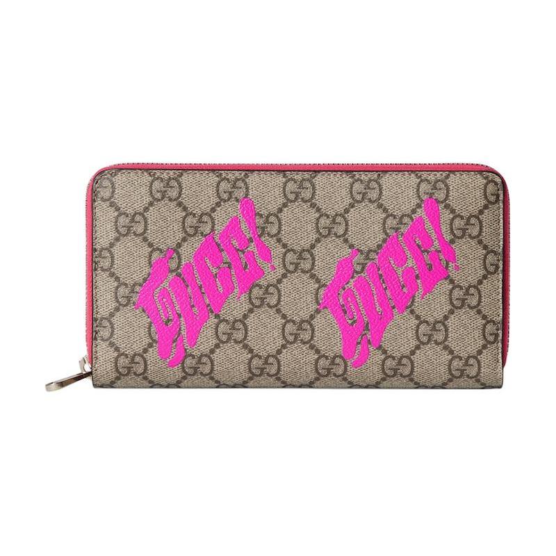Gucci GG Monogram brand classic two-color print canvas wallet men's beige and pink