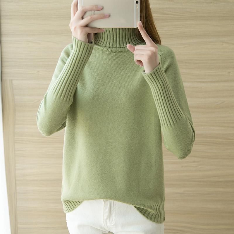 Осень и Зима Толстый Свитер с Высоким Воротником Свободный Корейская Версия Пуловера Базовая Рубашка Модный Облегающий Топ