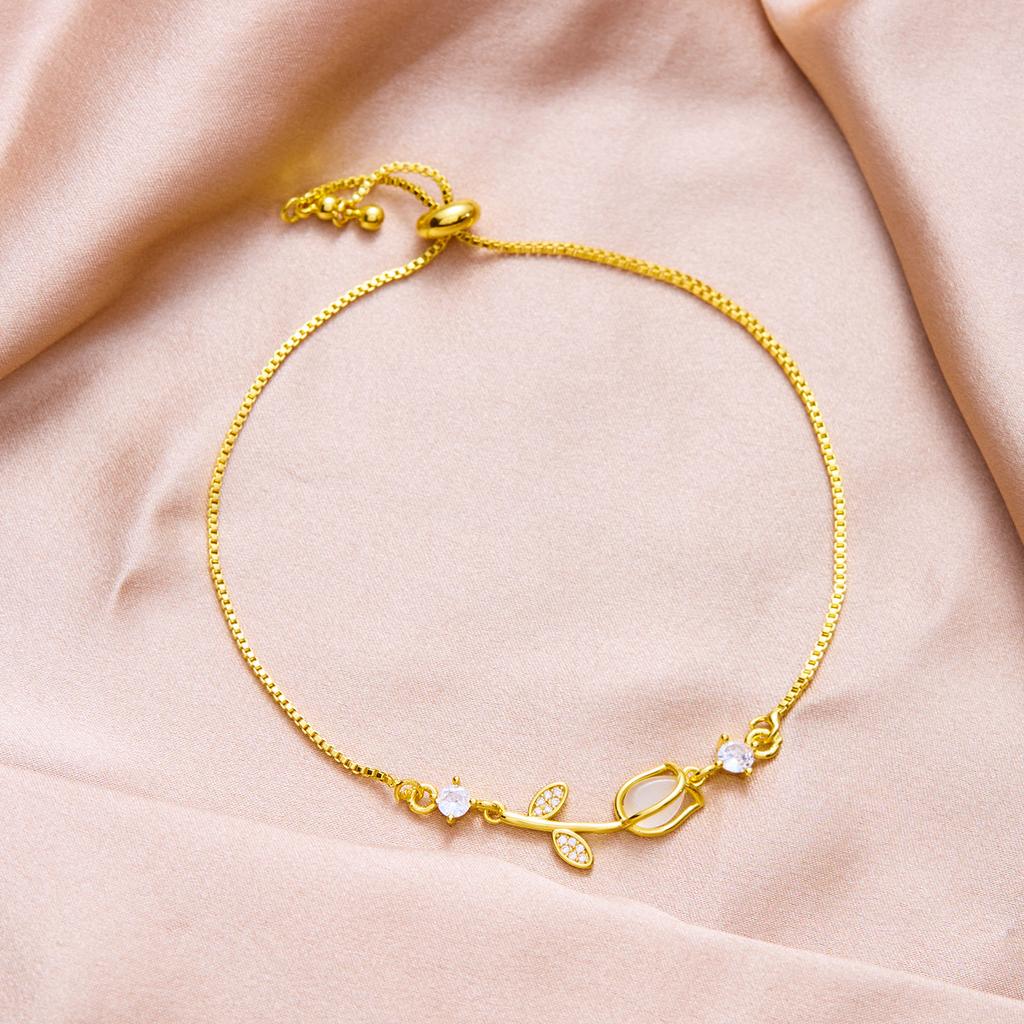 Exquisite Tulip Flower Bracelet For Women Shiny Zircon Opal Rose Adjustable Charm Bracelet Wedding Party Jewelry Friendship Gift