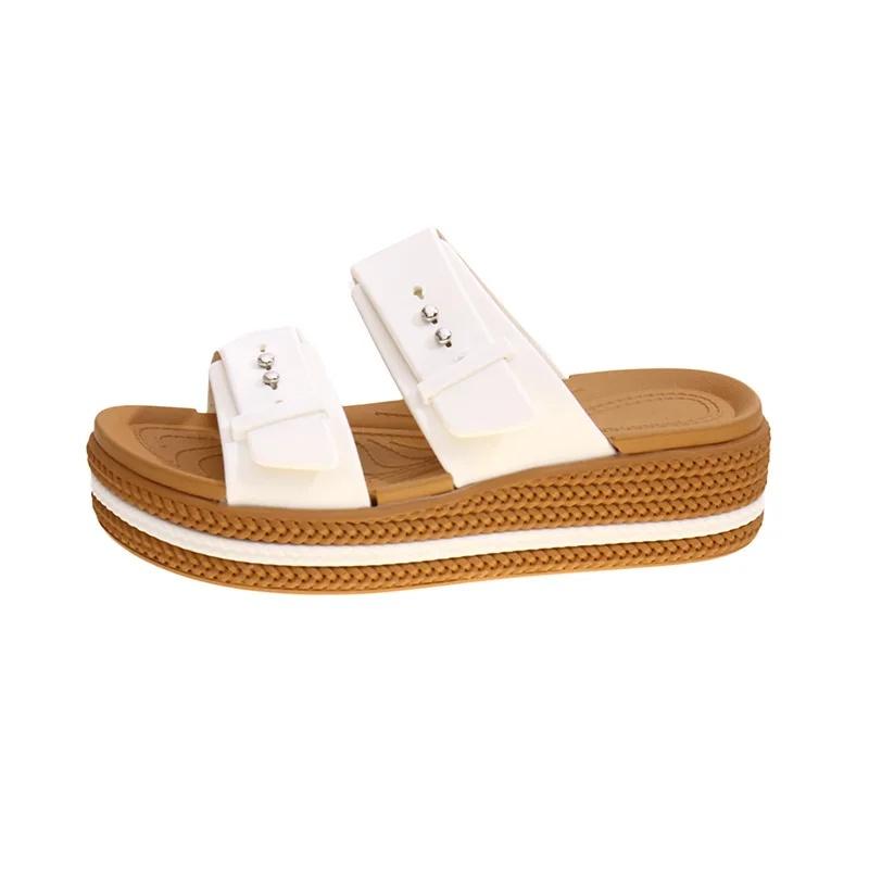 Fashion Thick Heel Sandals Women's Summer Outdoor Casual Double Buckle Beach Slippers Comfortable Lazy People Design Sensation PVC