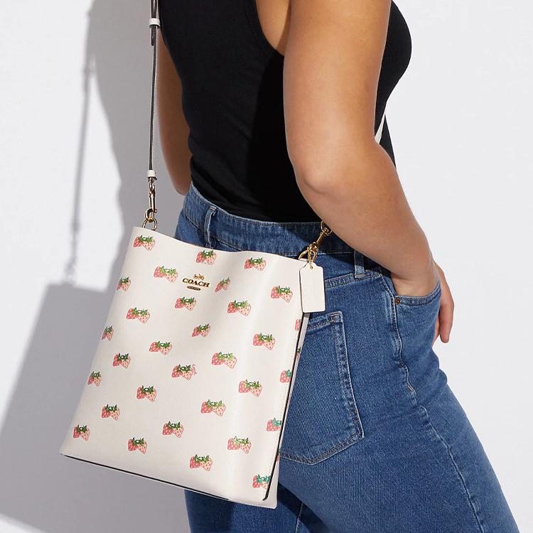 Coach Mollie Strawberry Print Leather Bucket Bag Women Handbags White CB601-IMCAH