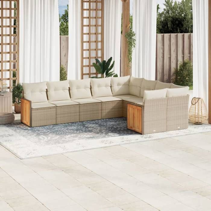 VidaXL Garden Lounge Set with Cushions 9 Pcs, Patio Sofas, Patio Furniture Set, Outdoor Furniture, Beige 3260385