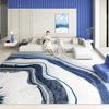 Abstract Line Area Rug White Base Blue Wavy Lines Non Slip Large Floor Carpet for Living Room Bedroom Decor