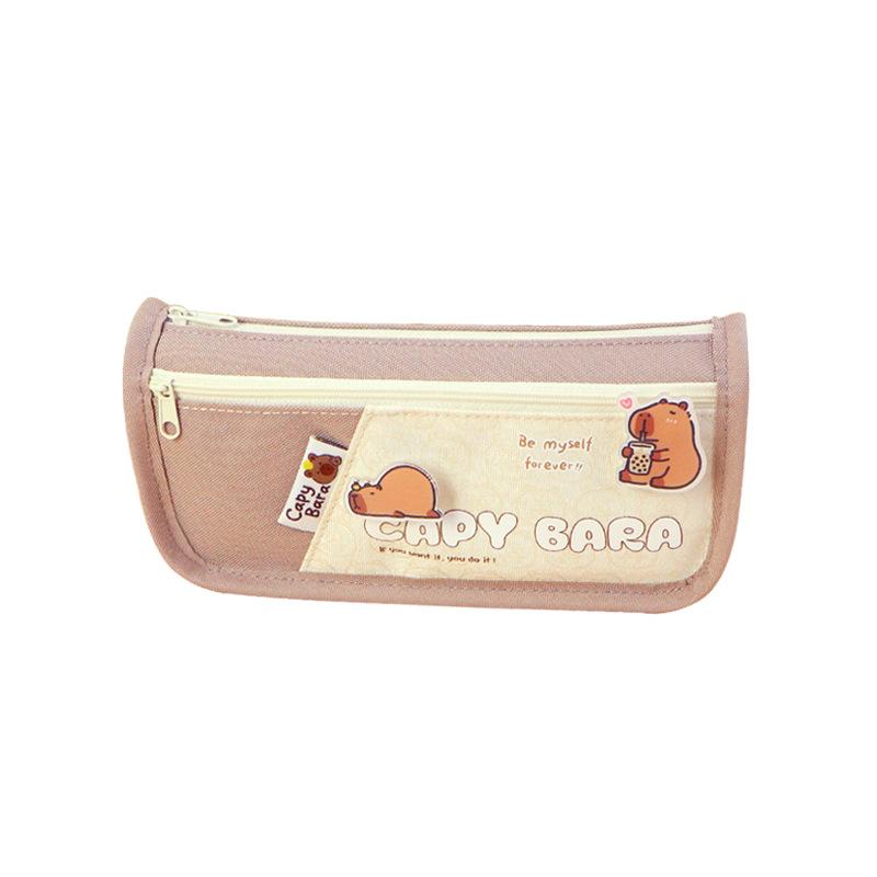 Cute Capybara Pencil Bags for Children Oxford Fabric Lovely Capybara Badge Student Pencil Bag School Stationery Holder