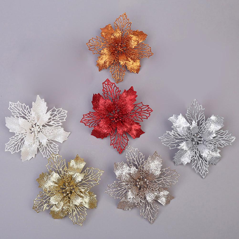 10 шт. Рождественские блестящие цветы пуансеттия рождественские украшения многоразовые искусственные цветы