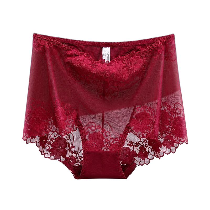 Plus Size Lace Panties High Waist Women Pants Sexy Hollow Flowers Lingerie Female Mesh Breathable Briefs Intimates