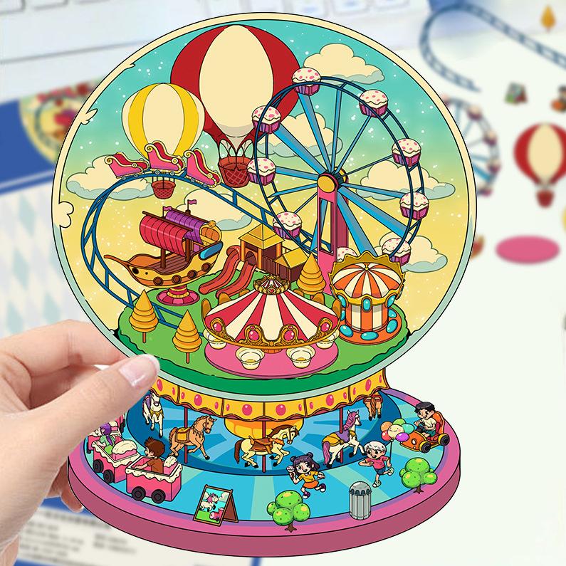 Cartoon Landscape Stickers Multiple Miniature World 3D Hut Unzip DIY Scene Manual Post