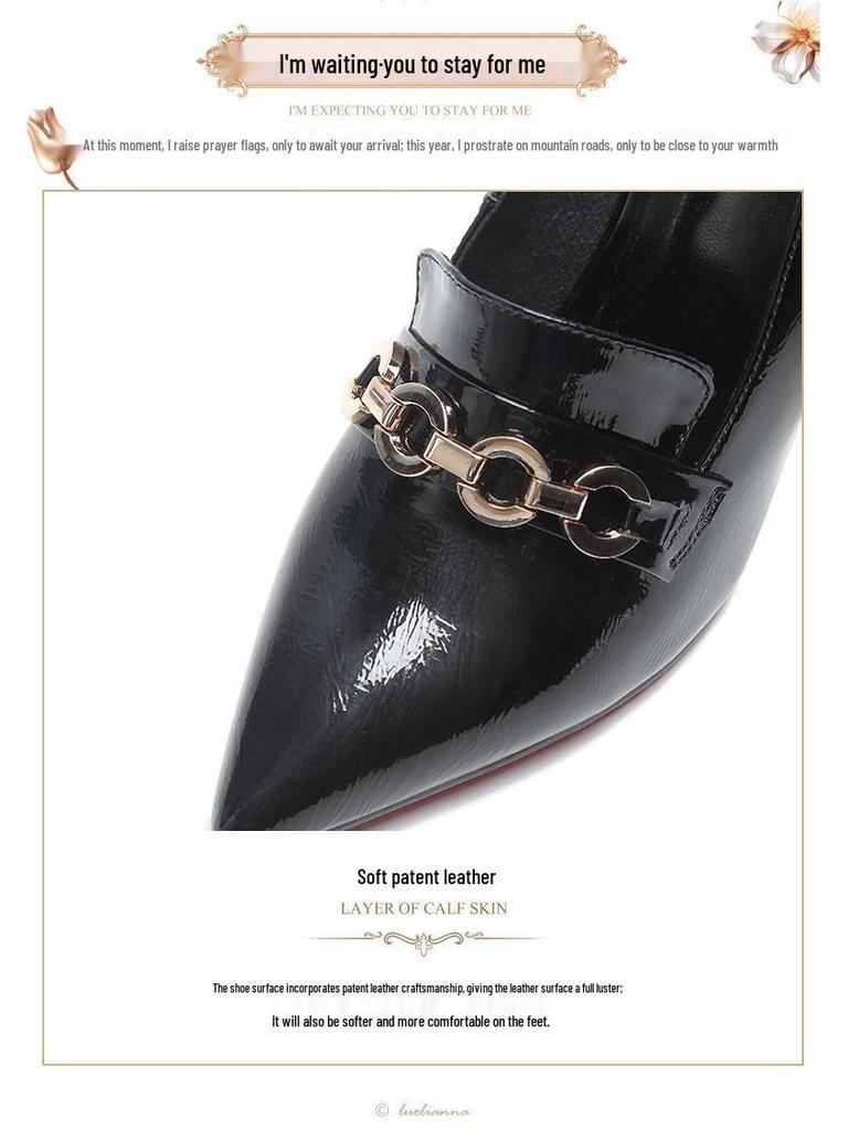 2025 Женская мода весна-осень Туфли из кожи с острым носком и массивным каблуком - Британский стиль, высокие каблуки