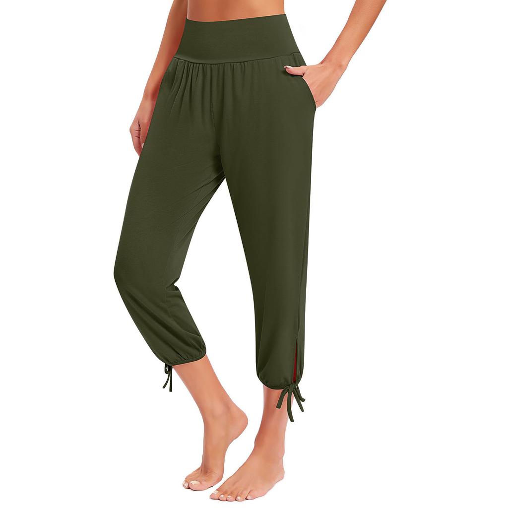 Женские модные однотонные повседневные свободные легкие брюки для йоги 9/10 с карманами