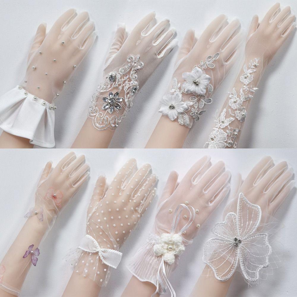 1Pairs Breathable Wedding Bridal Gloves Mesh Tulle Gloves New Bridal Gown Mittens Party Dress