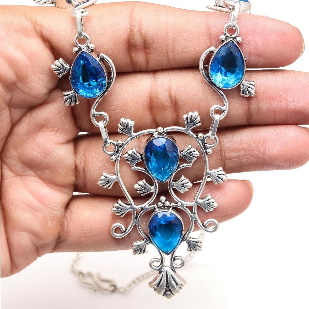 Серебряное ожерелье ко Дню матери с драгоценным камнем London Blue Topaz, 20 дюймов