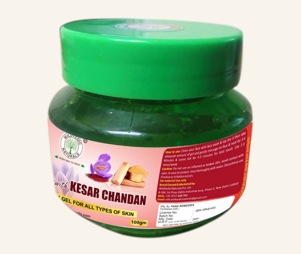 WILDVEDIC NATURALS Чистый гель алоэ вера, обогащенный шафраном (kesar), сандалом, для сияющей и молодой кожи 100 г