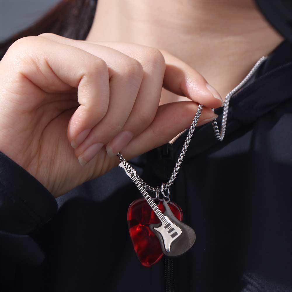 Панк-кулон-медиатор на цепочке из титановой стали, цепочка для свитера с электрогитарой, унисекс