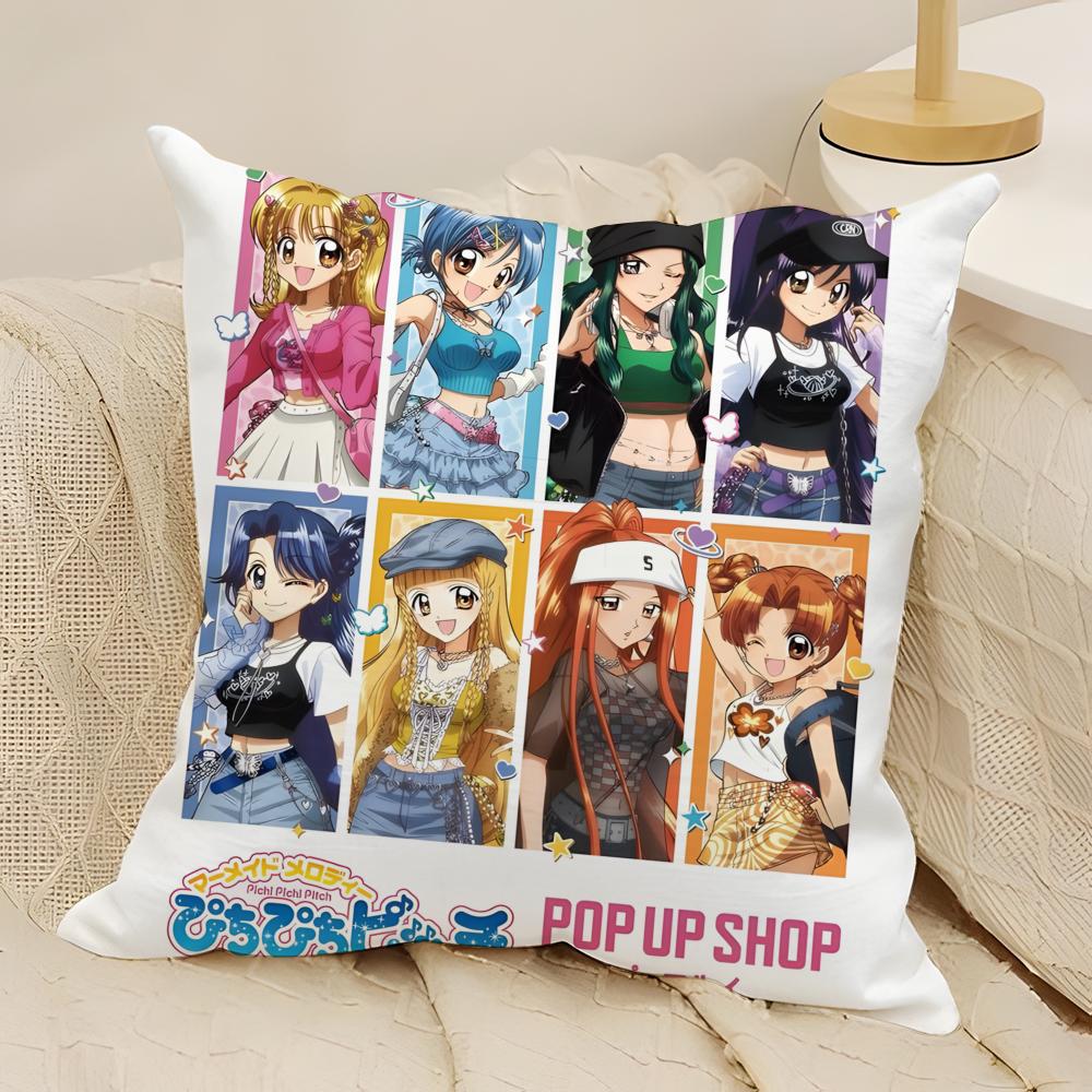 Чехол на подушку с принтом в стиле аниме M-Mermaid Melody Pichi Pichi Pitch, натуральный лен, двусторонняя печать, для дивана, домашний декор, наволочка