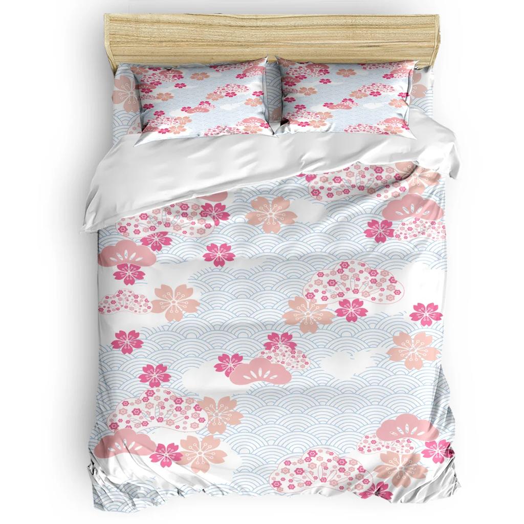 Комплект постельного белья нежно-розового цвета, ветка сакуры с цветами вишни, нежная японская весна, декоративный комплект постельного белья из 3 предметов, размер King Size