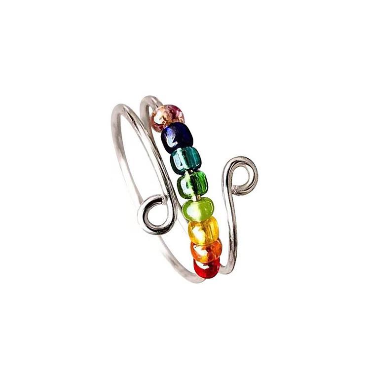 1 шт. Декомпрессионное кольцо-вертушка с латунной бусиной против тревожности, Открытое кольцо с бусиной