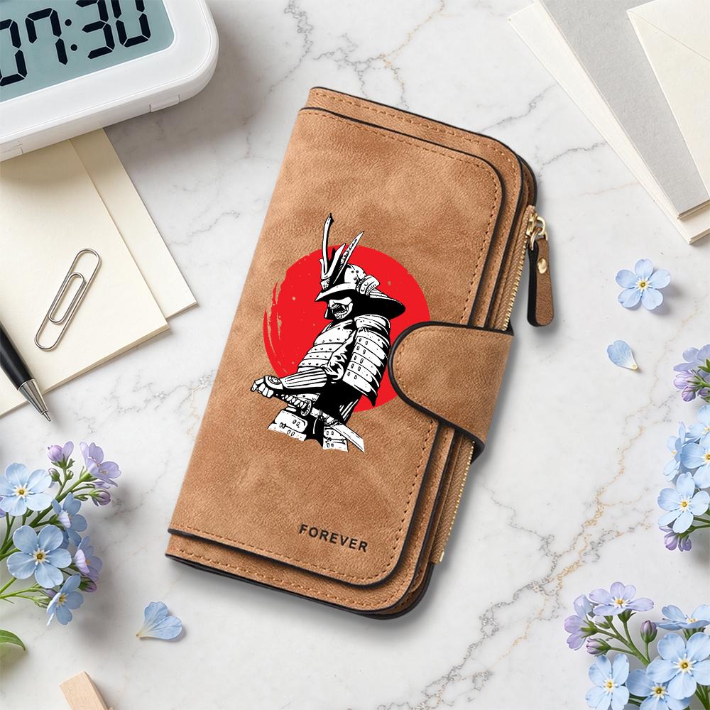 Stylish Samurai Print Long Wallet Fashion Portable Card Holder Casual Daily Purse